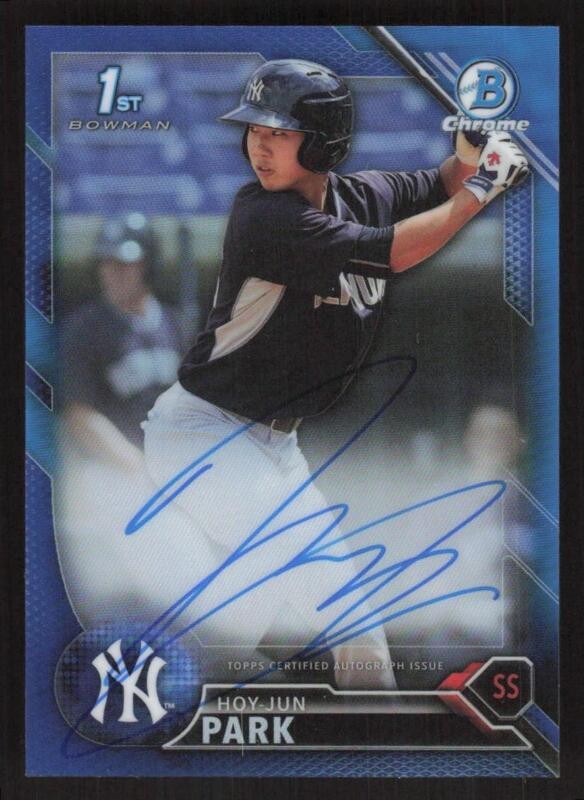2016 BOWMAN CHROME HOY-JUN PARK BLUE REFRACTOR 1ST RC AUTOGRAPH 147/150 YANKEES