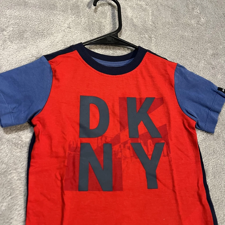 DKNY Shirt Toddler Boys 2T Red Blue Colorblock Graphic Logo Cotton Tee Crewneck - Image 2 of 4