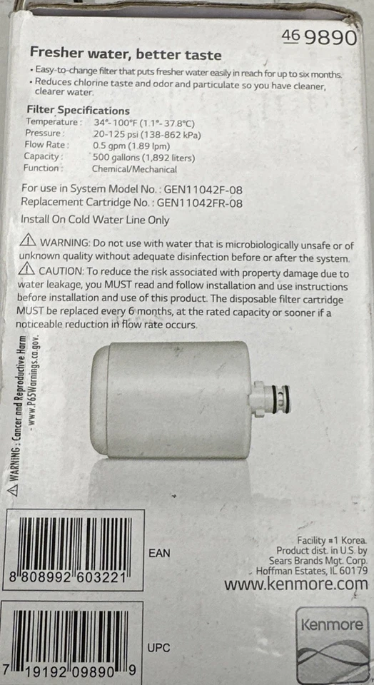 KenmoreClear Premium Refrigerator Water Filter 9890 Pack of 2 New Sealed - Image 2 of 2