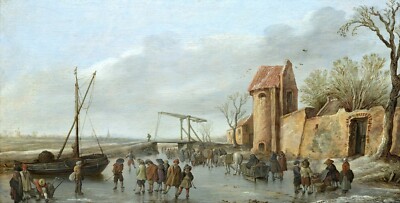 Jan van Goyen - A Scene on the Ice Giclee Fine Art Print on Canvas Wall 48''