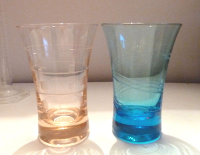 TWO Wine Sample Glasses Art Glass Designs 1980s Spiral Motifs
