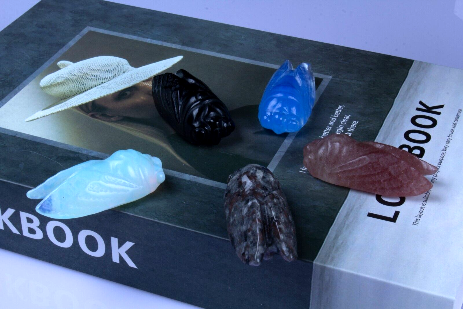 Natural Quartz Crystal Hand Carved Cicada Figurine Crystal stone  Reiki Healing