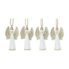 Set/4 4" Metallic White Gold Wing Angel Ornaments Retro Vntg Christmas Decor