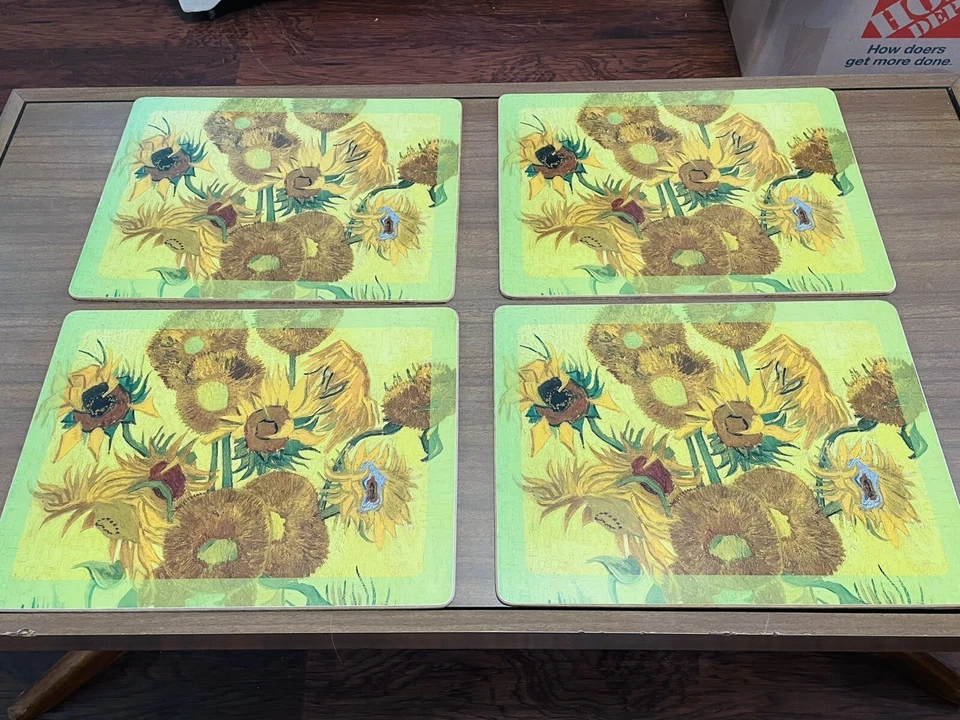 4 manteles cuadrados con fondo de corcho duro vintage Y2K Vincent Van Gogh girasoles Foto 2 de 4