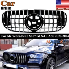 For Benz GLS-Class X167 2020-2024 Chrome+Black GT Front Bumper Grille+Bracket