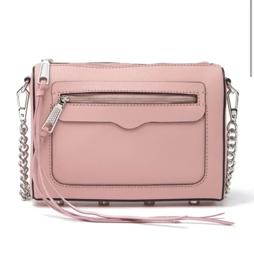 Rebecca Minkoff Avery Crossbody Bag Pink Saffiano Leather Silver