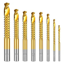 8 Pack Titanium Coated HSS Twist Drill Bits, 3-10mm Serrated Side Cutting Dri...