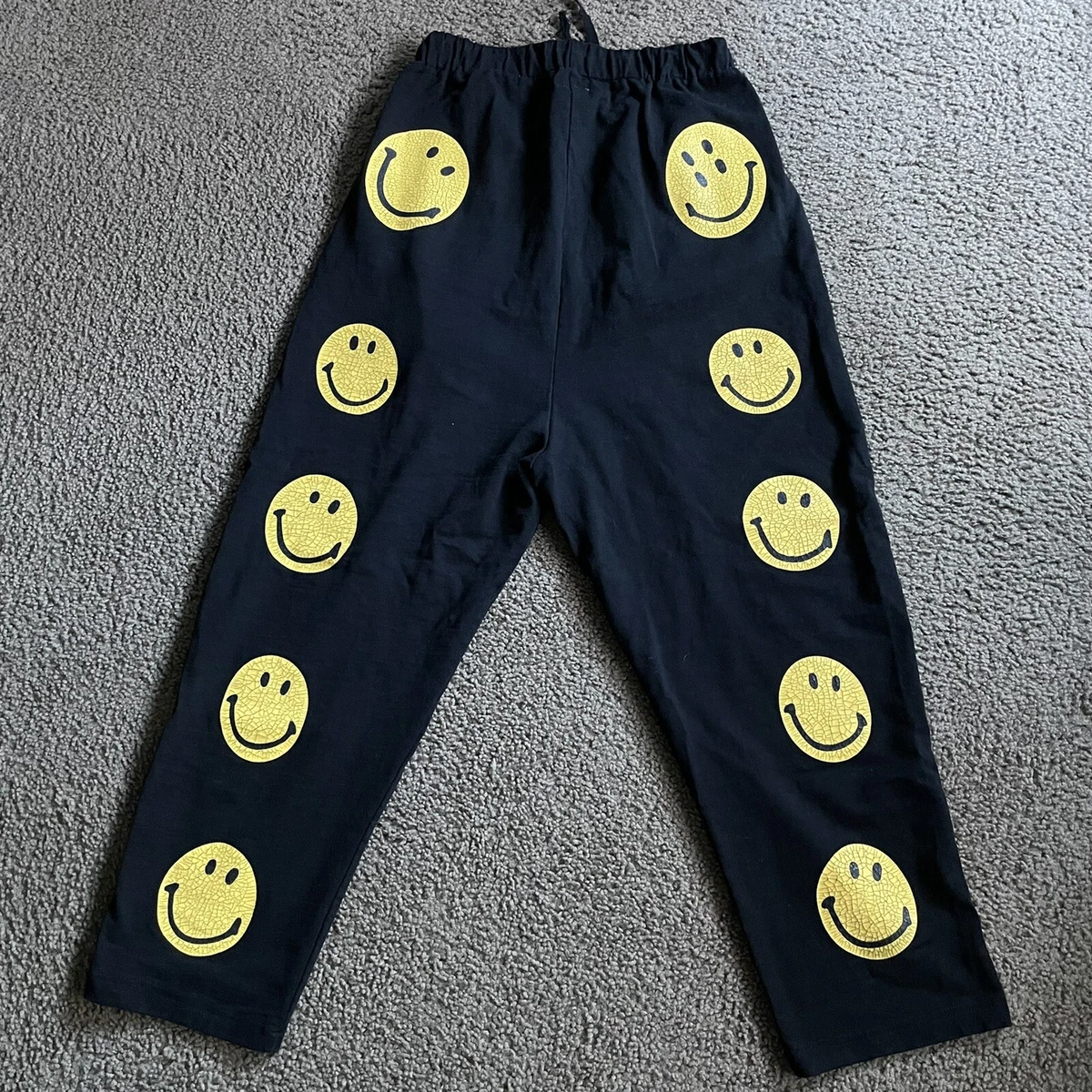KAPITAL Kountry Smiley Face Sweatpants Joggers Black Yellow Size
