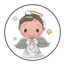 30 CUTE ANGEL STICKERS ENVELOPE SEALS LABELS 1.5" ROUND STARS BOY