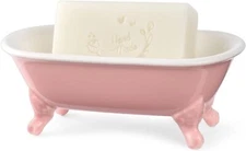 6.5" Ceramic Mini Decorative Clawfoot Bathtub Bar Soap Dish, Kitchen Sponge Hold