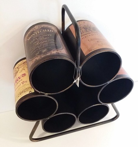 NEW 6 Bottles Free Standing Countertop Metal Wine Storage Holder Rack w/ Handle - Picture 3 of 10