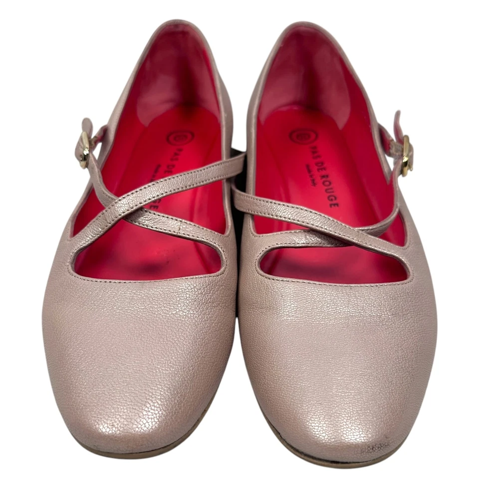 Zapatos sin cordones Pas De Rouge con correa cruzada planos de ballet para mujer 38 beige de cuero granulado Foto 2 de 4