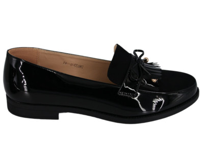 BALLERINAS DAMEN FLACHE DAMEN SCHUHE MOKASSIN SCHWARZLACK E3DM633-6