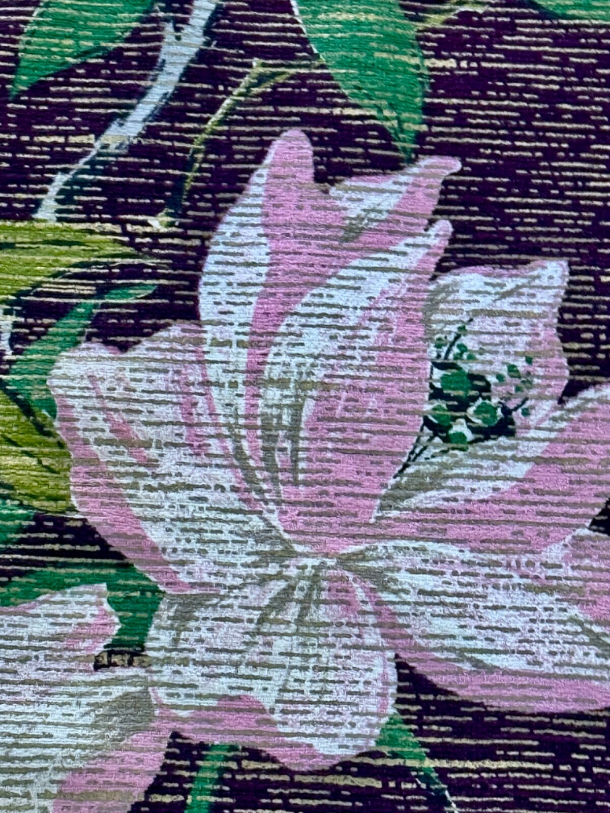 Oriental Regency 1940’s MAGNOLIAS  on Shoji Mid Century Barkcloth Vintage Fabric