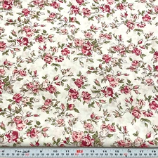 Vintage Faye Burgos Florals on White Cotton Blend Fabric by the HALF YARD