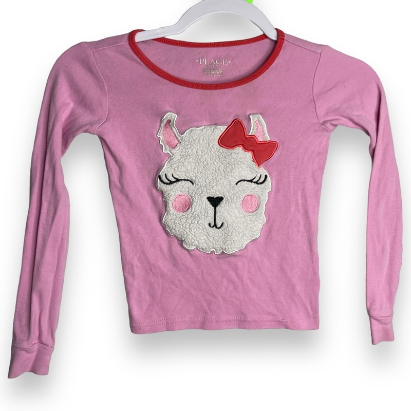 Children's Place Llama Long Sleeve Pajama Top Girls 5 Pink Casual Worn Shirt