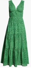 New AUTHENTIC FARM RIO Green Monstera Corset Eyelet Maxi Midi Dress Sz L Large