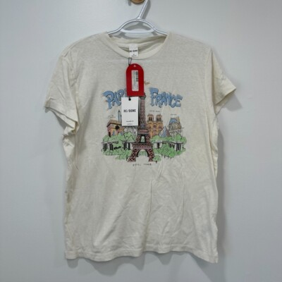 Re/Done Womens Tshirt Loose Paris France Short Sleeve Cotton Tee Designer NWT