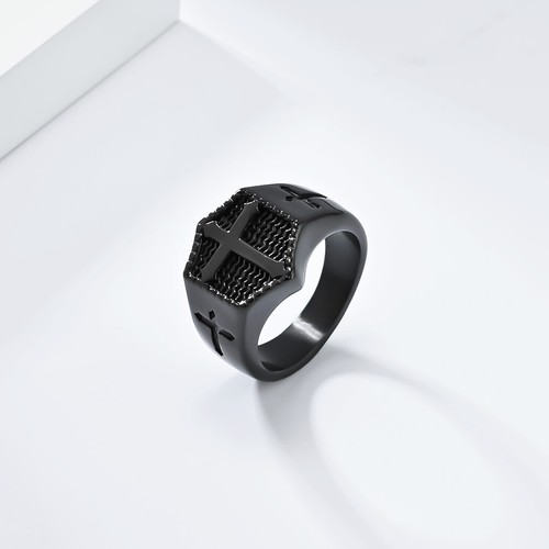Men Cross Ring Stainless Steel Unique Faith Christian Catholic Gifts for Dad Boy - Picture 18 of 26