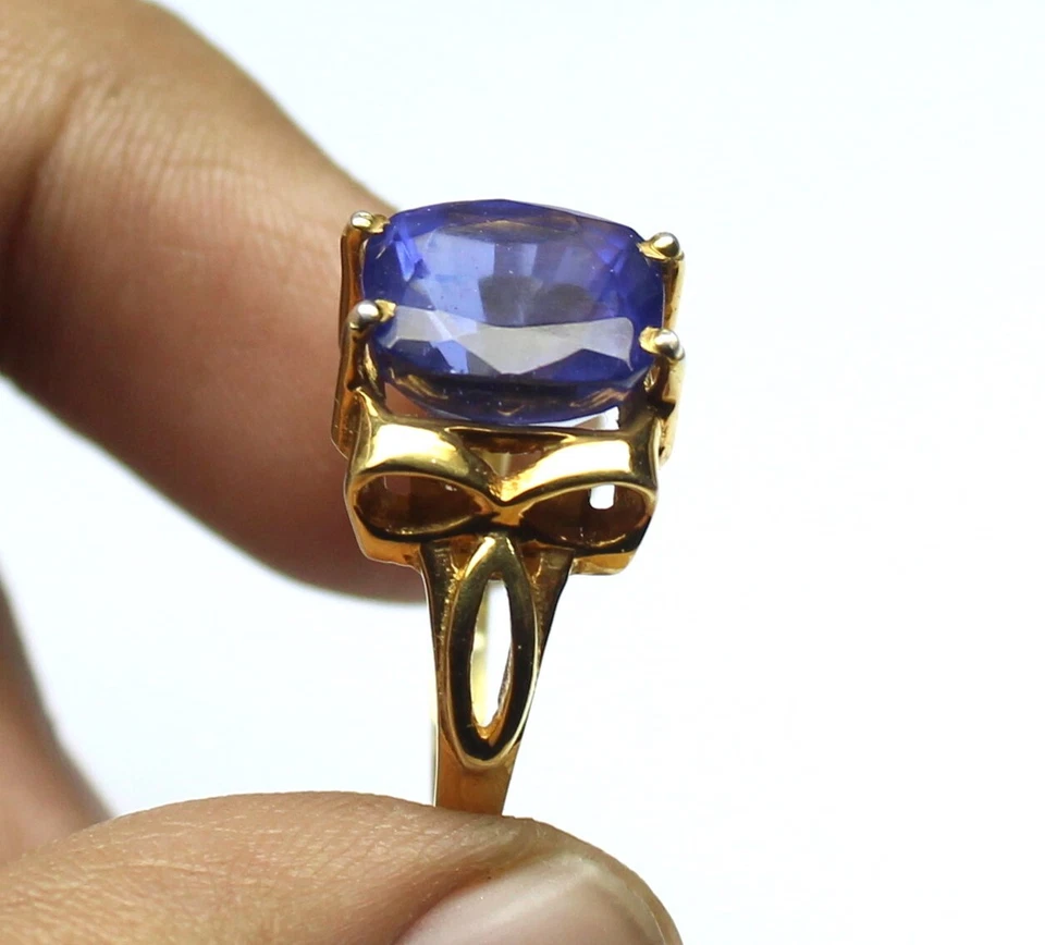 Blue Tanzanite Quartz 925 Silver Ring, Emerald Shape Ring, Gift For Her - Image 3 of 4