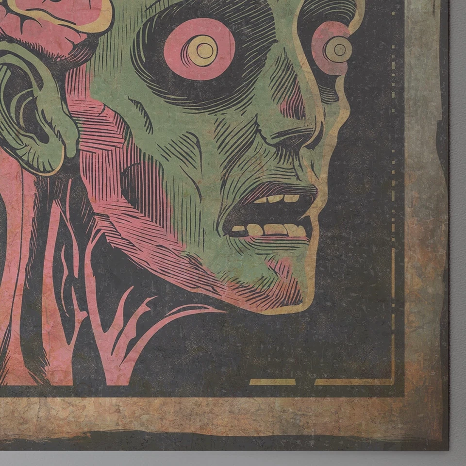 Vintage ZOMBIE BRAINS Wall Art, Scary Horror Dead Decor, Ghoul Halloween Poster - Image 3 of 4