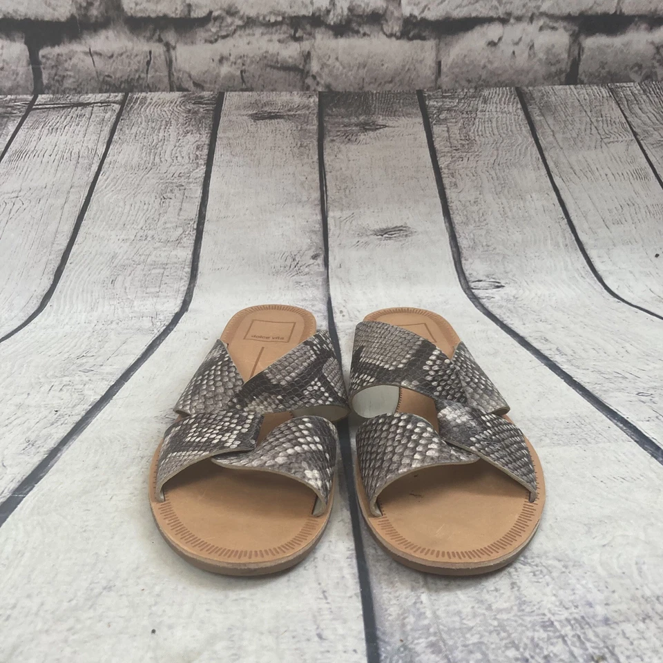 Dolce Vita Sandals Womens Size 7M Gray Derby snake skin slip On Flat Shoes - Image 2 of 4