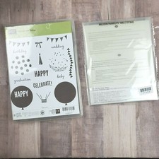 Stampin Up CELEBRATE TODAY Photopolymer stamp and BALLOON FRAMELITS Brand New