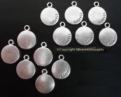 12 Round disc shaped ''address'' stamping jewelry signature tags silver pl cfp064
