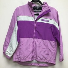 Weatherproof 48 WPNYC Tech Girls Windbreaker Jacket Purple Striped Hooded 16