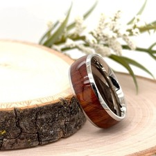 8mm Unisex Titanium Personalized Ring Wood Inlay Elegant Design Comfort Fit Band