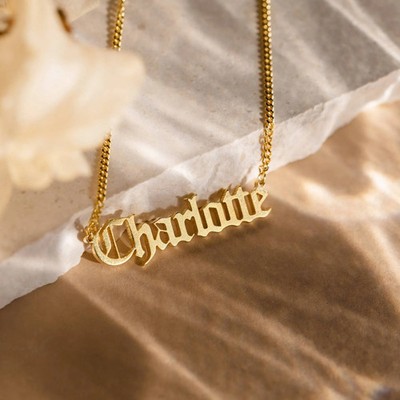 Vintage font name necklace stainless steel 18K gold-plated DIY English letter
