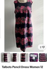 Talbots Navy/Pink Floral Sleeveless Sheath Dress woven cotton spandex sz 12 EUC