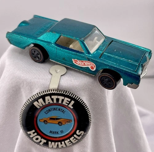 Hot Wheels Redline Car 1968 Continental Mark lll Turquoise W/Button #21