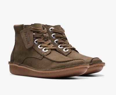 Clarks Funny Cedar Damen dunkeloliv Nubukleder UK Größe 4 D EU 37