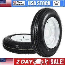 2PCS 5.30-12 Trailer Tire & Wheel Assembly 4-Lug 4" PCD, White Spoke Rim 6-Ply