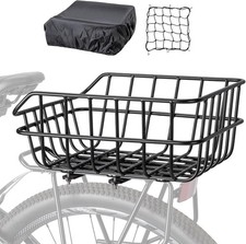 Rear Bike Basket - Bicycle Rear Basket with Cargo Net and Waterproof Cover-Rear