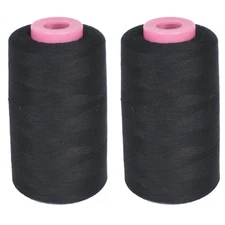 2 Large Spools Sewing Thread Polyester Black 1500 Yards Each Upholstery Crafts