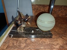 LAMPE VEILLEUSE ART DECO  OISEAU EN REGULE SUR MARBRE BOULE Verte Claire VINTAGE