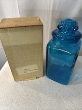 Vintage Large Blue 5 Lb Penny Candy Square Apothecary Glass Jar New Original Box
