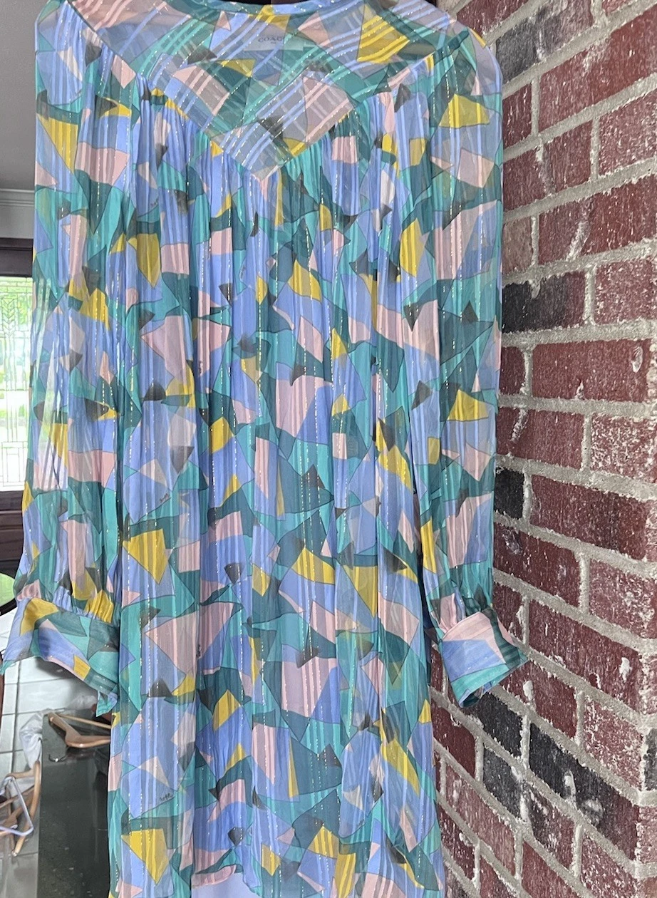 Mini abito Coach colorato audace Geo Yoke manica lunga taglia 6