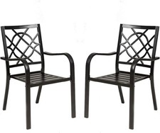 Wrought Iron Patio Chairs Set of 2, Stackable Indoor/Outdoor Bistro Deck Metal C