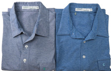 Lot of Two Criquet Polo Shirts Mens Pima Cotton Blue Short Sleeve Pullover Large