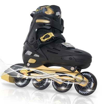 Inline Skates Youth 4 Size Adjustable PU Flashing Wheels Gold Black 6-12 Boys