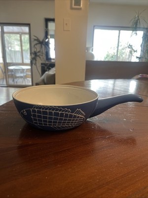 VTG Longchamp France Ceramic Holiday Sauce Saute Pan Blue Fish Poisson Rare
