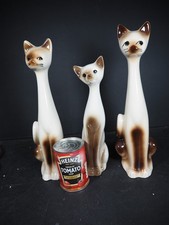 MCM Siamese Cats Figurines Tall Long Neck Ceramic x 3