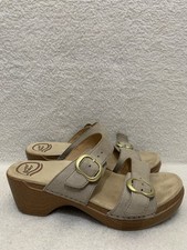 Dansko Sophie Grey Leather Mule Clogs  Double Buckle Strap Sandals Shoes Size 38