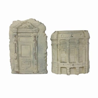 Lot of 2 Architectural Plaster / Cast Cement Wall Plaques Door & Building Import