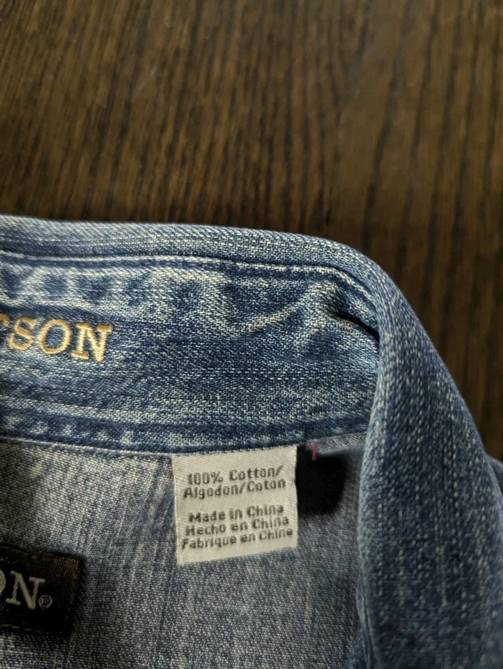 Stetson Mens XL Blue Jean And Turquoise Western Button Down Shirt - Image 3 of 4