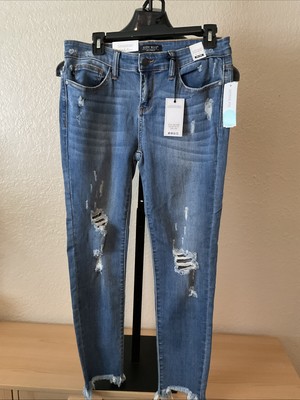Judy Blue Jeans Womens 929 Skinny Fit Mid Rise Distressed Denim Raw Hem NEW