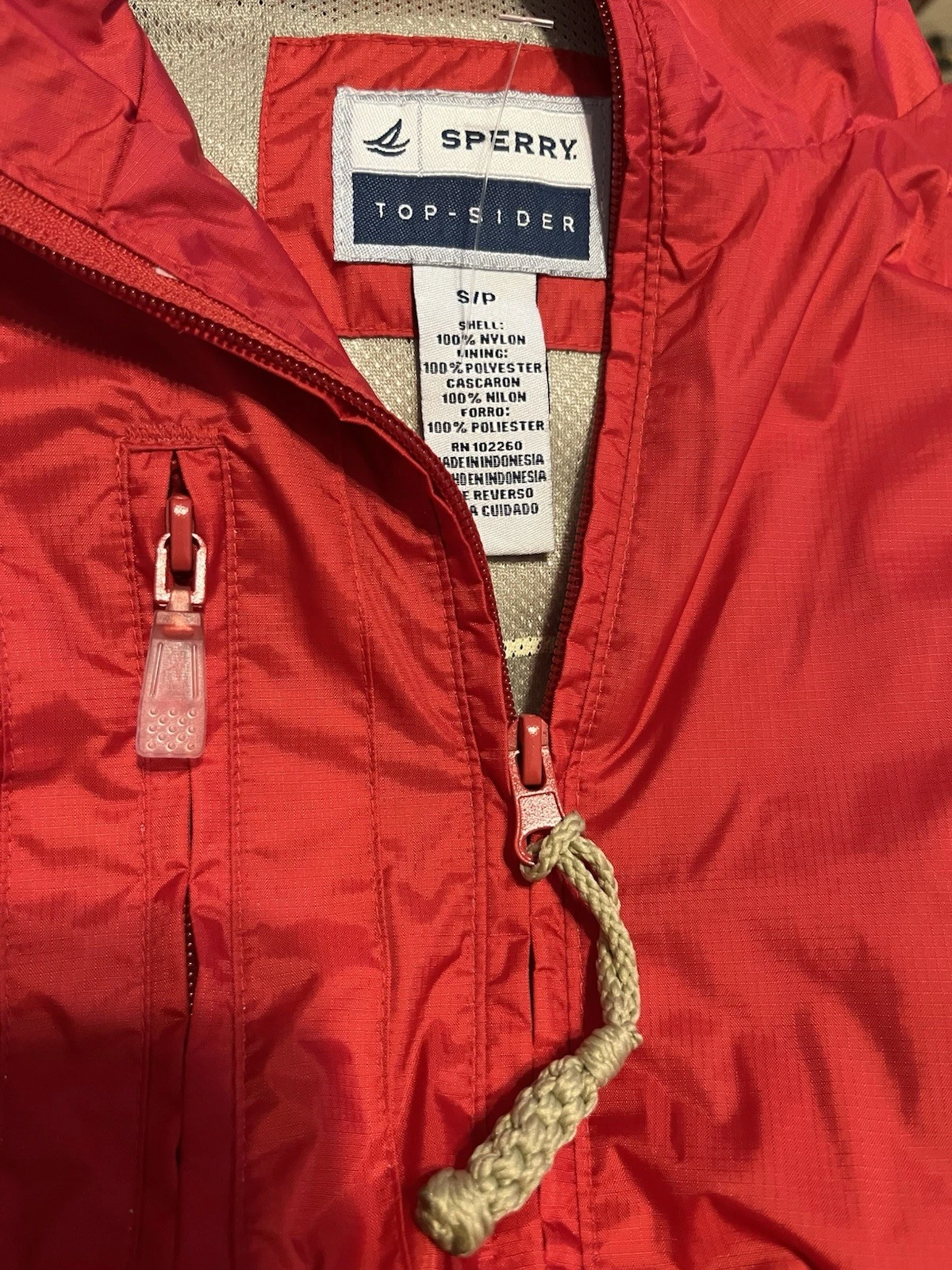 Sperry Top-Sider Red Windbreaker Jacket Small Logo Zipper Drawstring Outdoor
